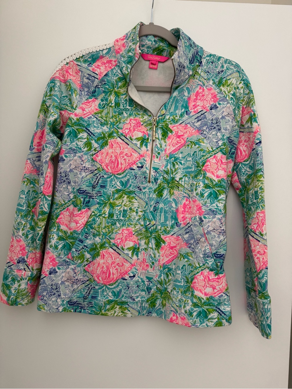 Lilly Pulitzer Pink & Aqua Floral Quarter-Zip Pullover